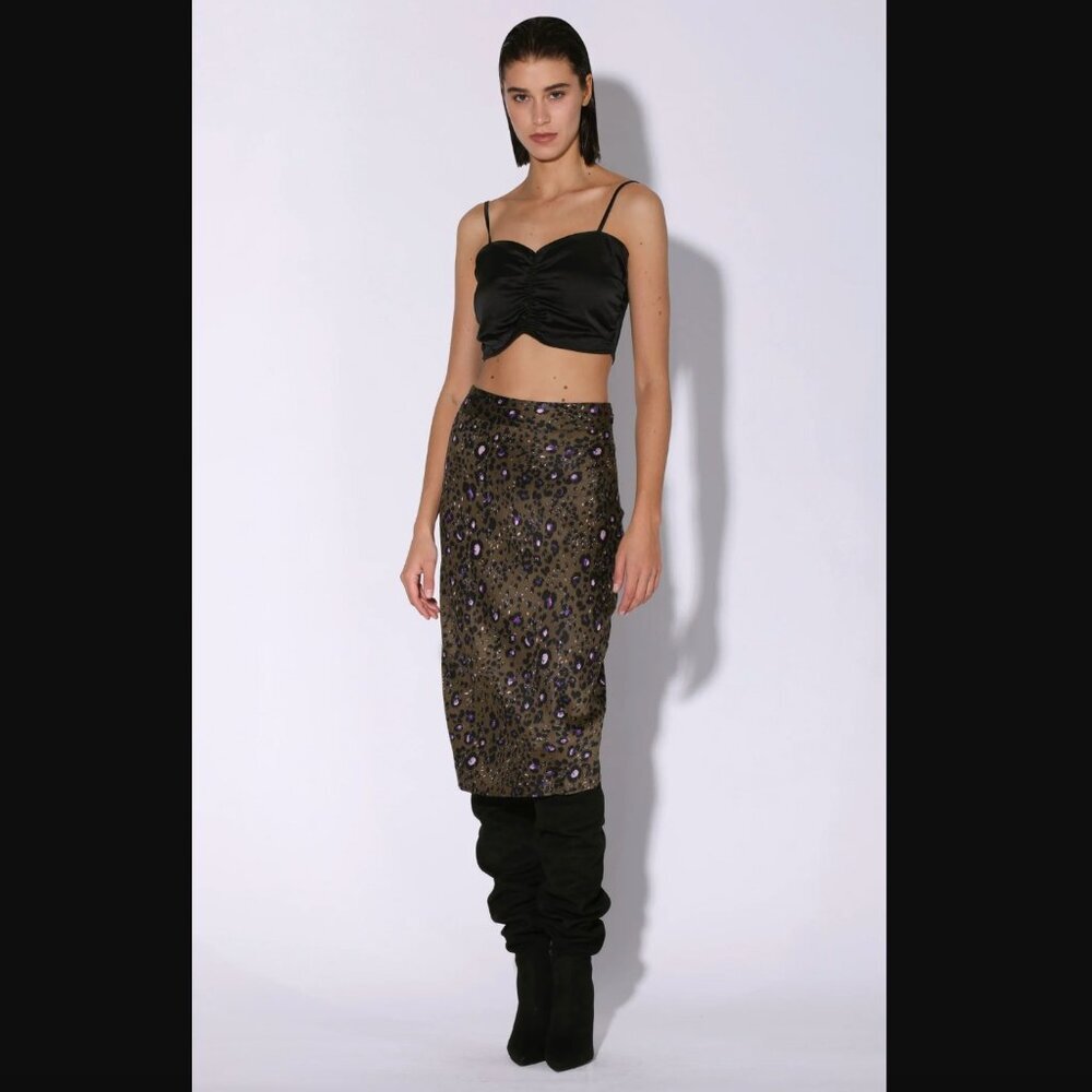 NEW Walter Baker Size 6 Olive Leopard Print Midi Skirt New NWT MSRP$188